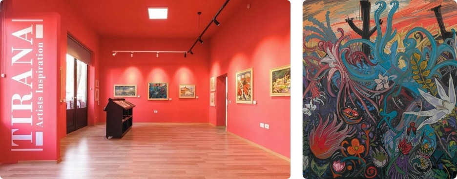 Interor of the National Gallery of Arts, Tirana, AL, and my artwork, titled Floral Labyrinth